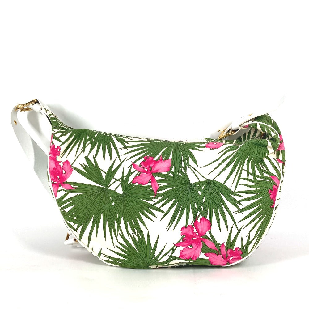 CELINE Shoulder Bag Leather / canvas green Botanical Pattern Triomphe logo Women Used Authentic