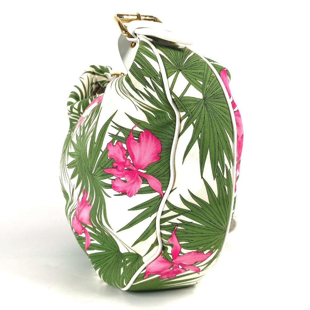 CELINE Shoulder Bag Leather / canvas green Botanical Pattern Triomphe logo Women Used Authentic