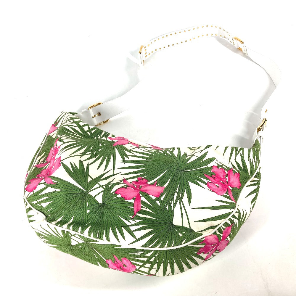 CELINE Shoulder Bag Leather / canvas green Botanical Pattern Triomphe logo Women Used Authentic