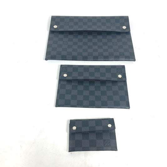 LOUIS VUITTON Clutch bag N60255 Damier Grafitto Canvas black Damier Grafitte Alpha triple pouch mens Used Authentic