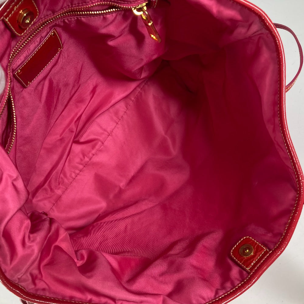 PRADA Shoulder Bag Nylon, enamel pink logo Women Used Authentic