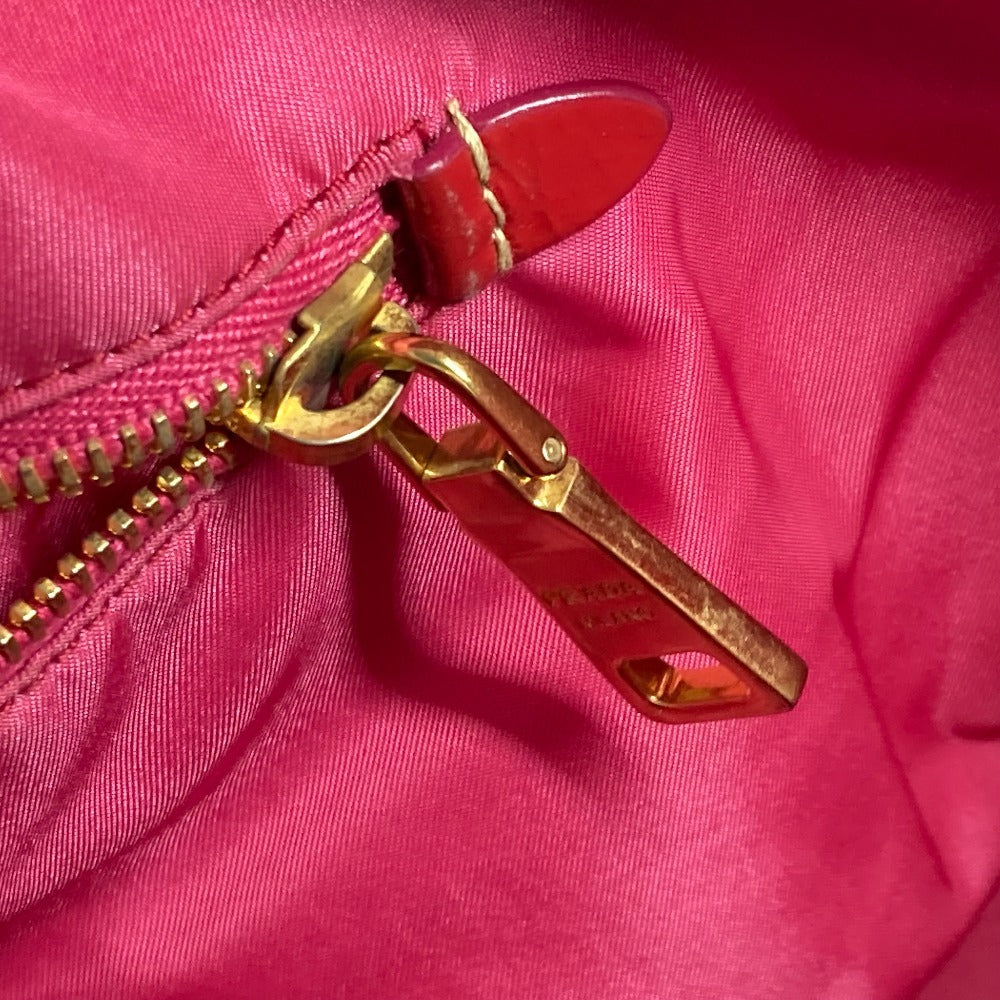 PRADA Shoulder Bag Nylon, enamel pink logo Women Used Authentic