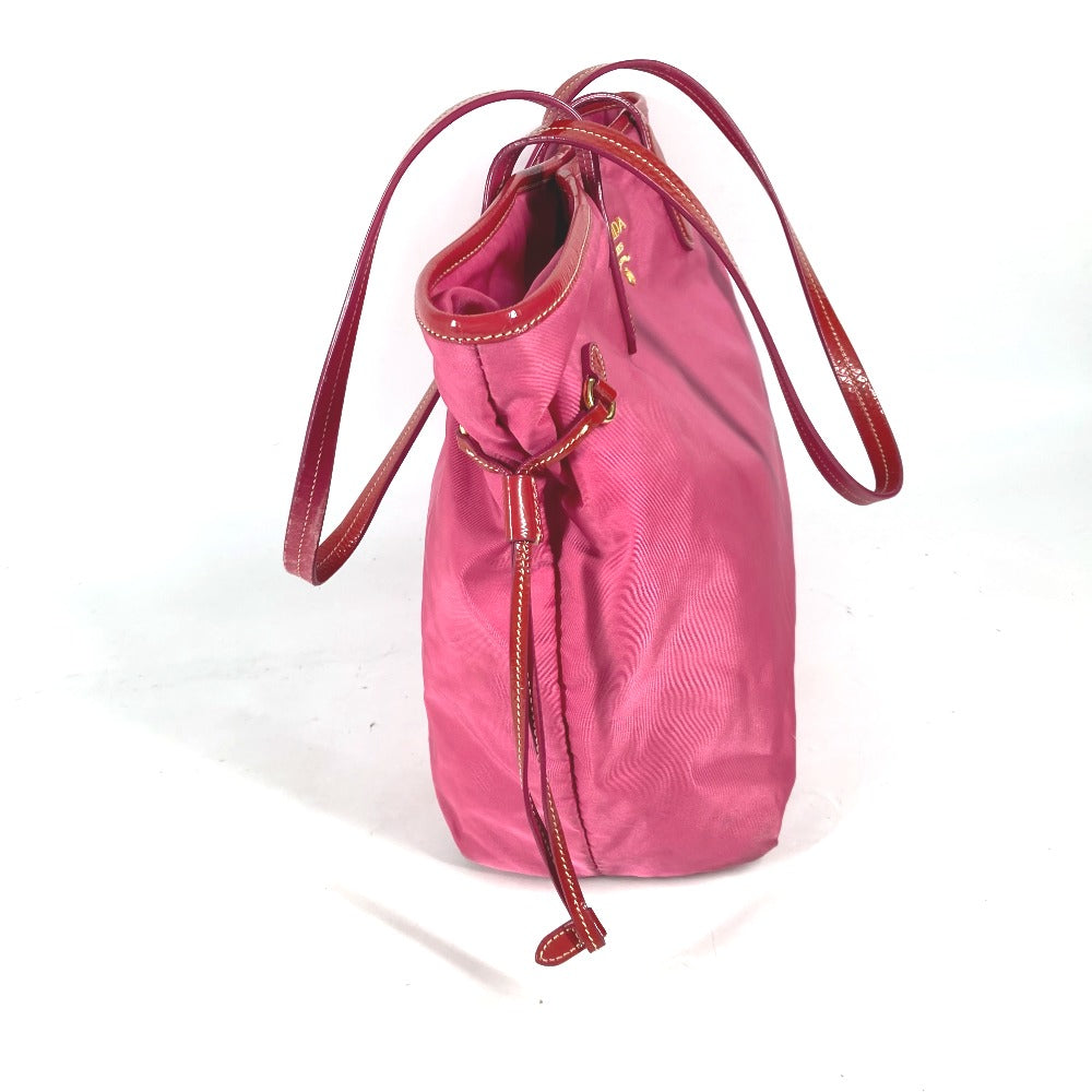 PRADA Shoulder Bag Nylon, enamel pink logo Women Used Authentic