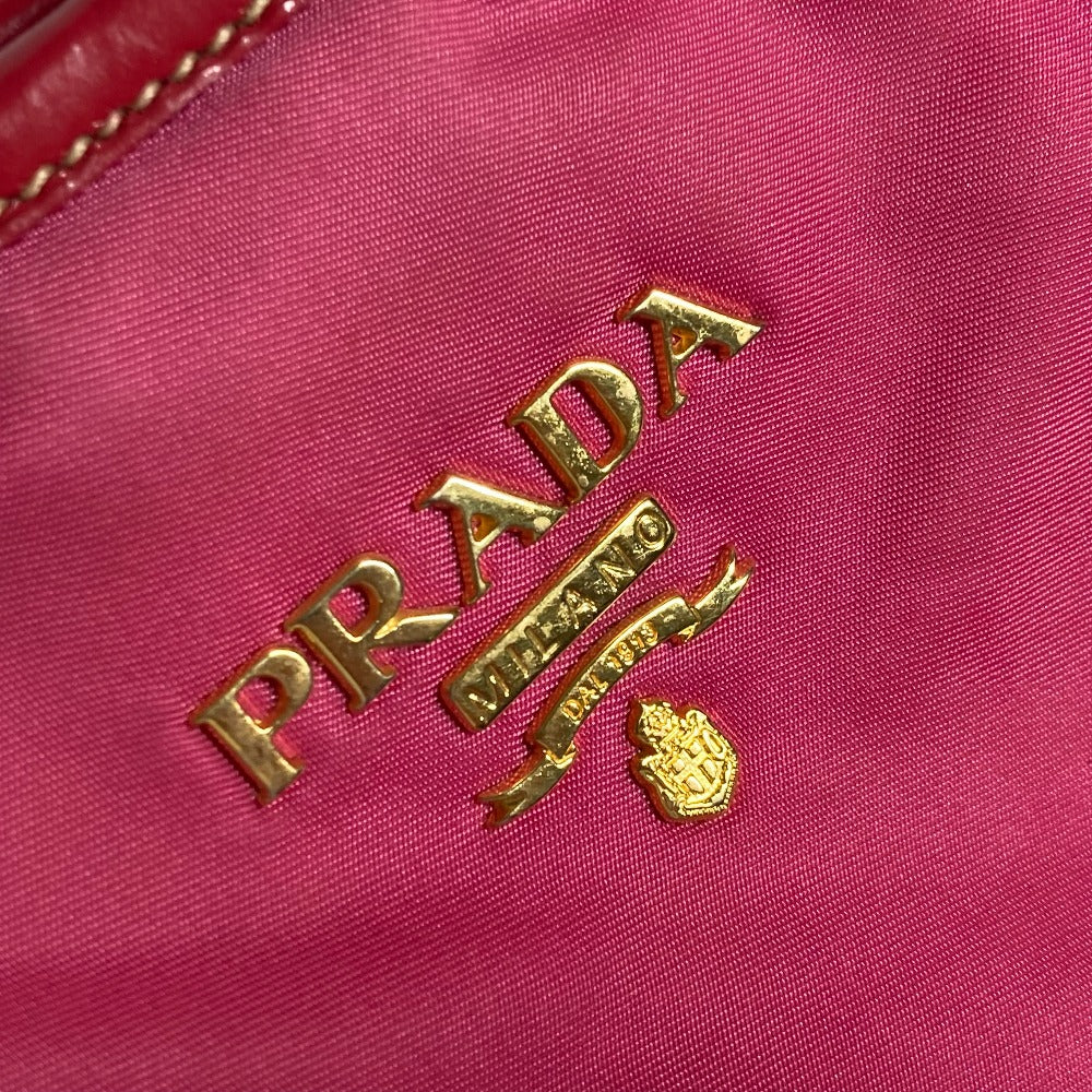 PRADA Shoulder Bag Nylon, enamel pink logo Women Used Authentic