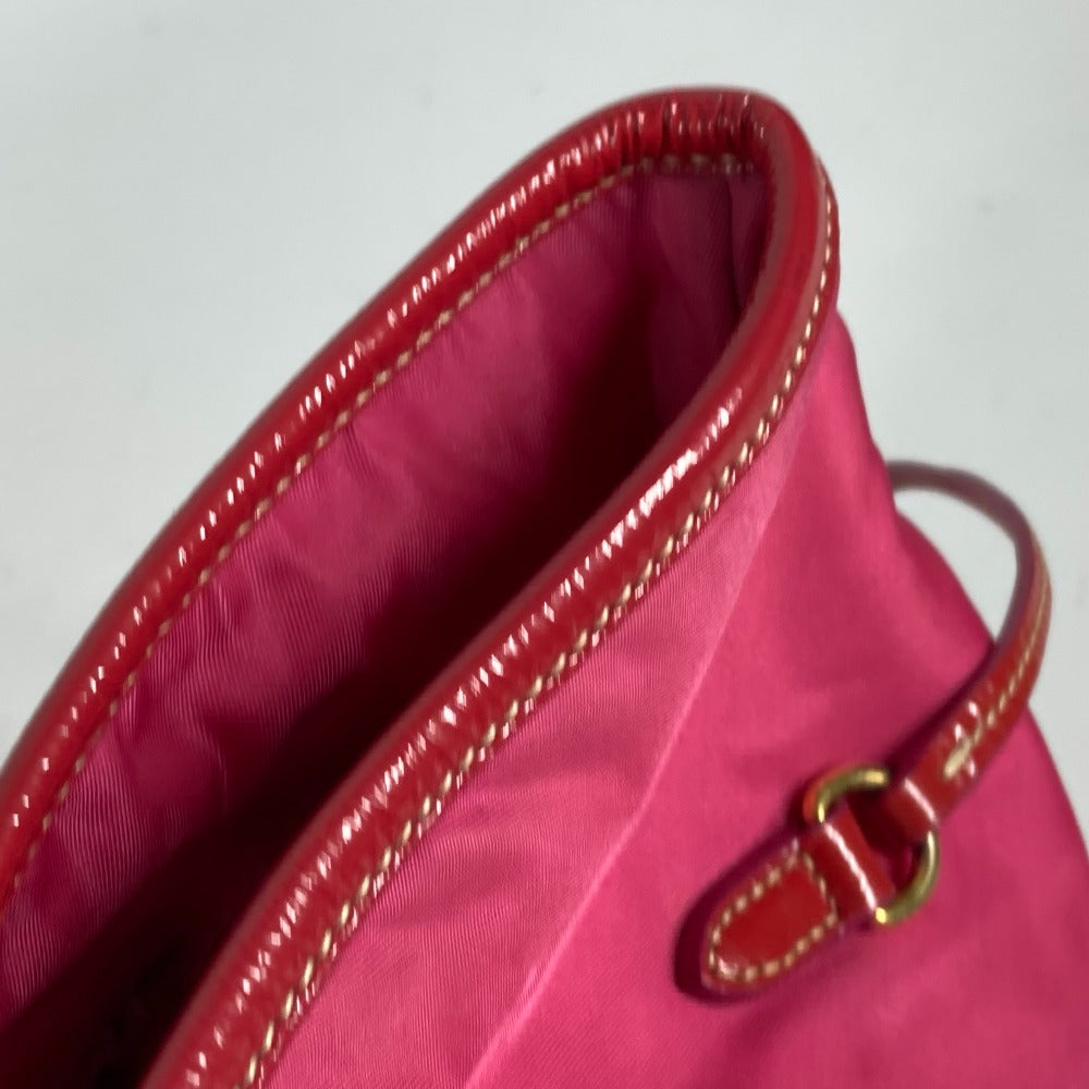 PRADA Shoulder Bag Nylon, enamel pink logo Women Used Authentic