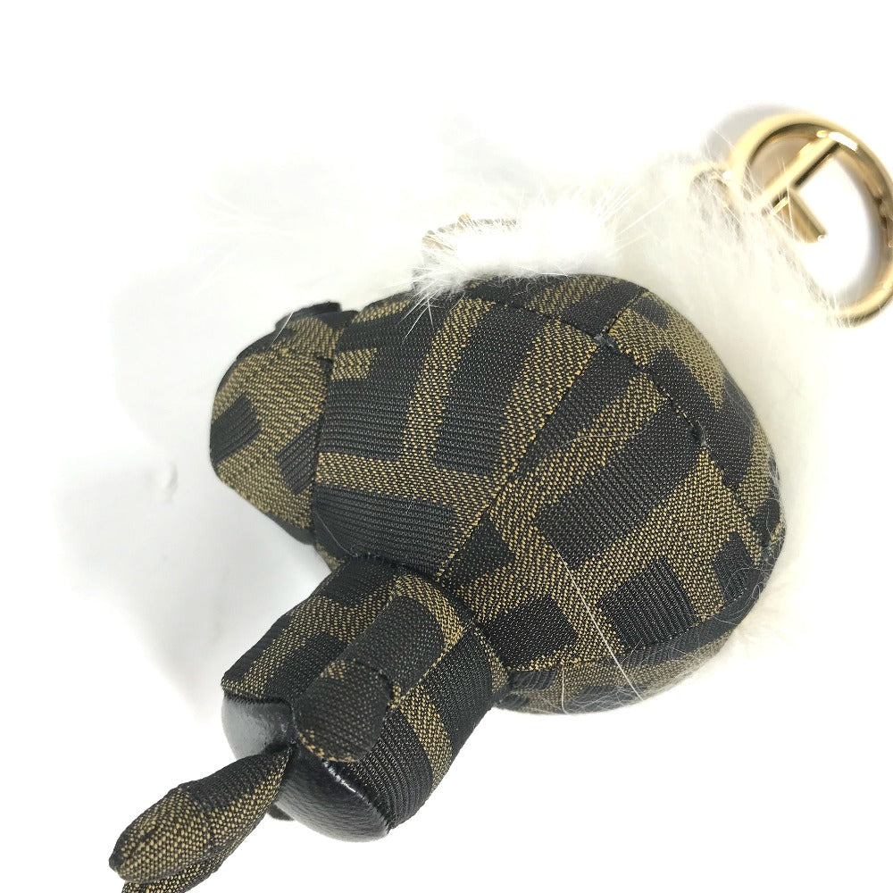 FENDI Bag charm canvas Brown Fur Rhinestones ZUCCA logo monster space monkey Women Used Authentic