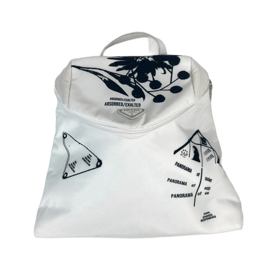 PRADA Backpack 1BZ07 Nylon white logo bicolor signeau print unisex(Unisex) Used Authentic