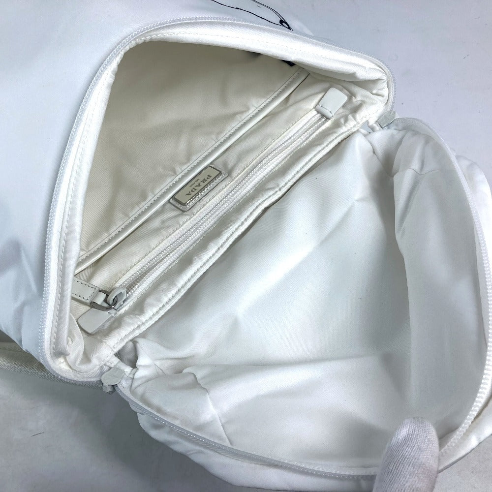PRADA Backpack 1BZ07 Nylon white logo bicolor signeau print unisex(Unisex) Used Authentic