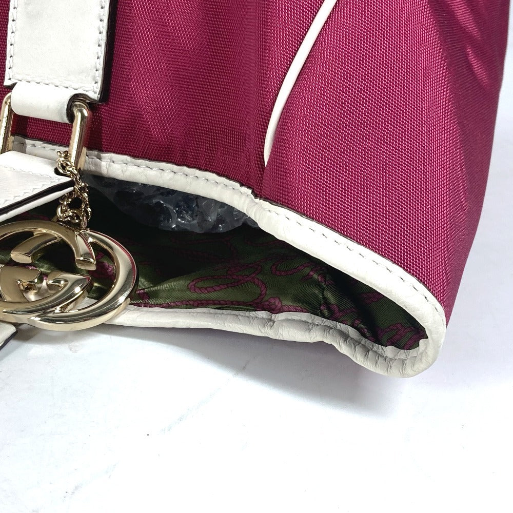 GUCCI Shoulder Bag 264216 Leather/nylon jacquard pink GG charm logo Women Used Authentic