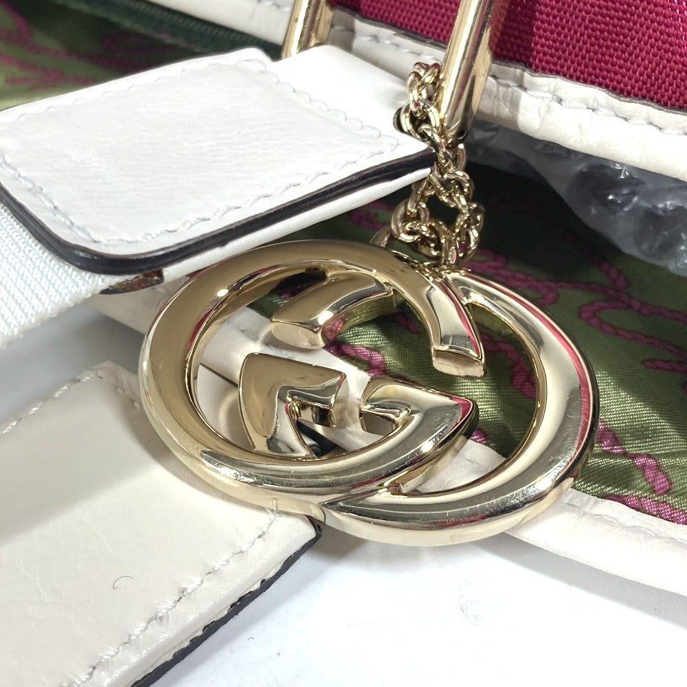 GUCCI Shoulder Bag 264216 Leather/nylon jacquard pink GG charm logo Women Used Authentic