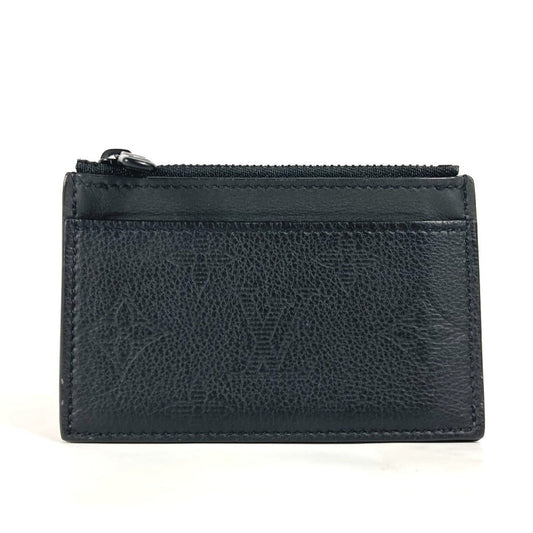 LOUIS VUITTON Coin case M82245 leather black Monogram shadow compact coin card holder mens(Unisex) Used Authentic