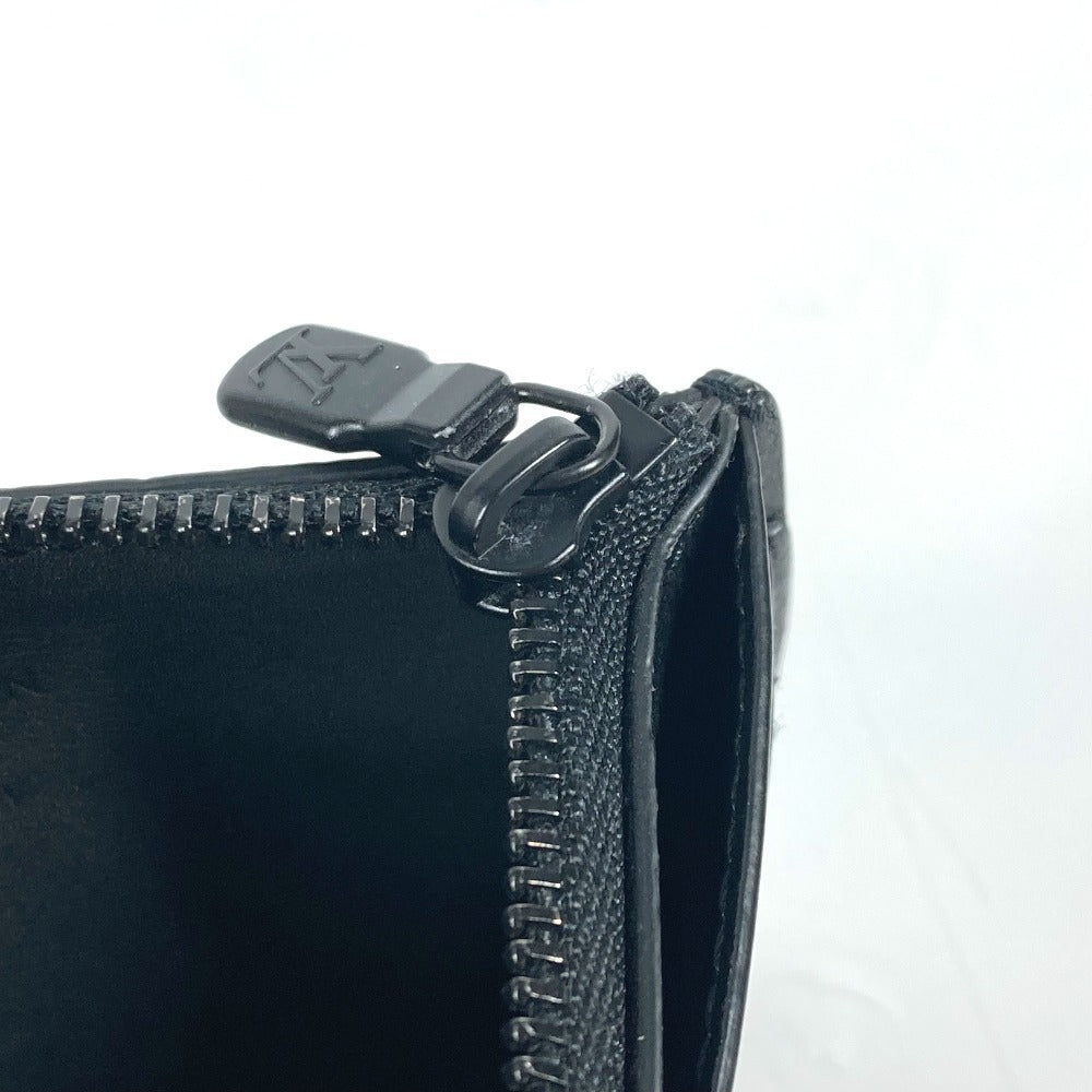 LOUIS VUITTON Coin case M82245 leather black Monogram shadow compact coin card holder mens(Unisex) Used Authentic