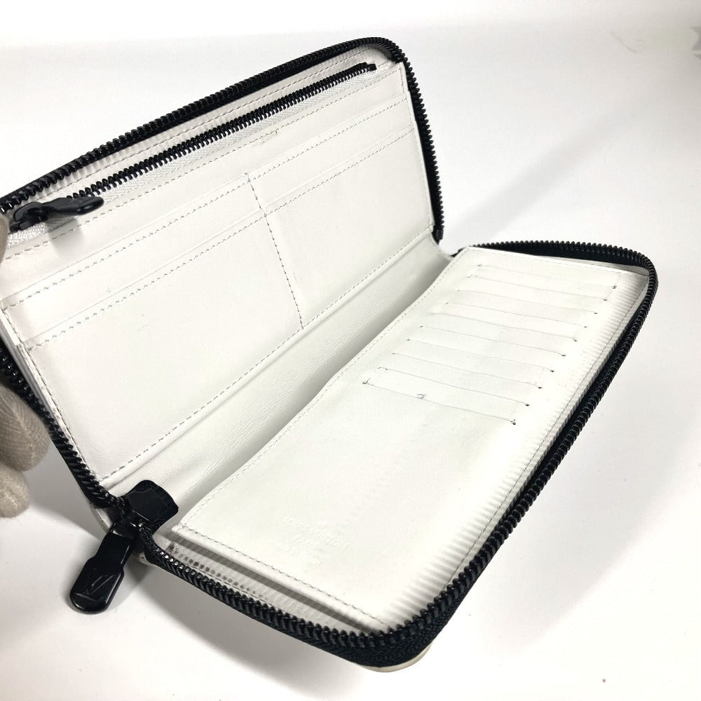 LOUIS VUITTON Long Wallet Purse M83381 leather white Monogram shadow Zippy Wallet Vertical unisex(Unisex) Used Authentic