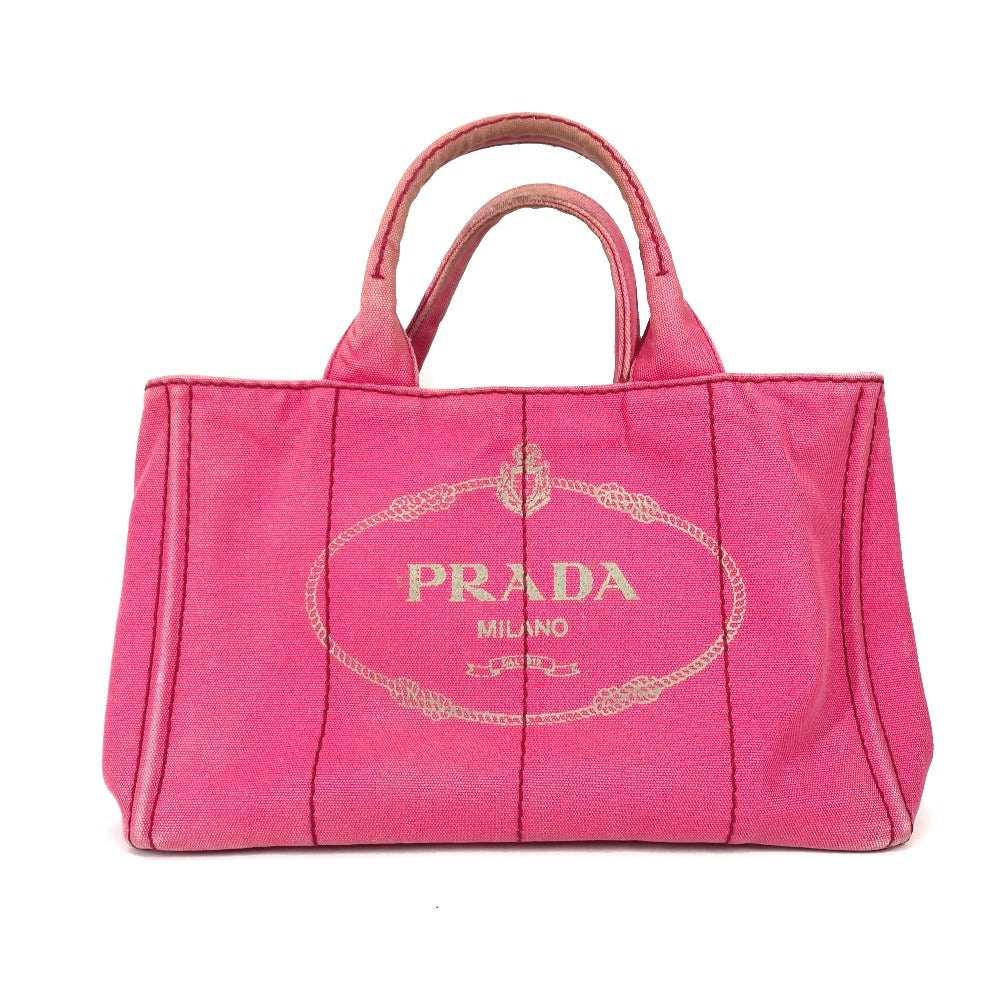 PRADA Tote Bag 1BG642 canvas pink Canapa logo M Women Used Authentic
