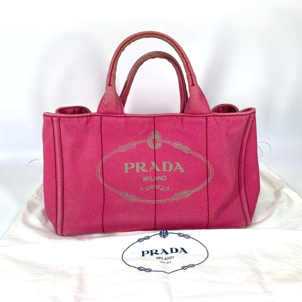 PRADA Tote Bag 1BG642 canvas pink Canapa logo M Women Used Authentic