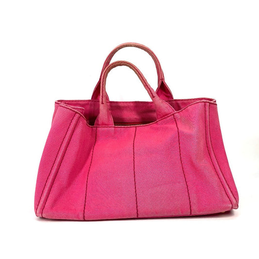 PRADA Tote Bag 1BG642 canvas pink Canapa logo M Women Used Authentic