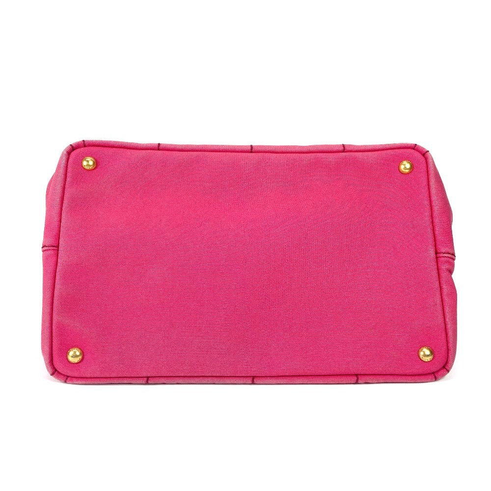 PRADA Tote Bag 1BG642 canvas pink Canapa logo M Women Used Authentic