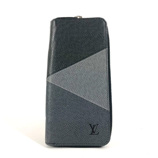LOUIS VUITTON Long Wallet Purse M30731 Taiga Leather black Taiga Trio Color Zippy Wallet Vertical unisex(Unisex) Used Authentic
