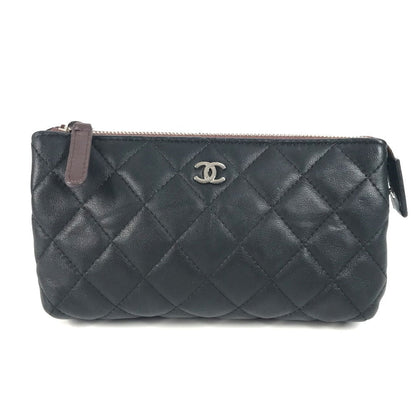 CHANEL Pouch leather black CC COCO Mark