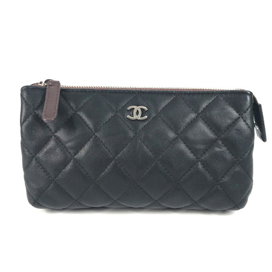CHANEL Pouch leather black CC COCO Mark