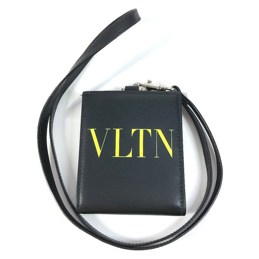 VALENTINO Folded wallet leather black VLTN logo neck wallet