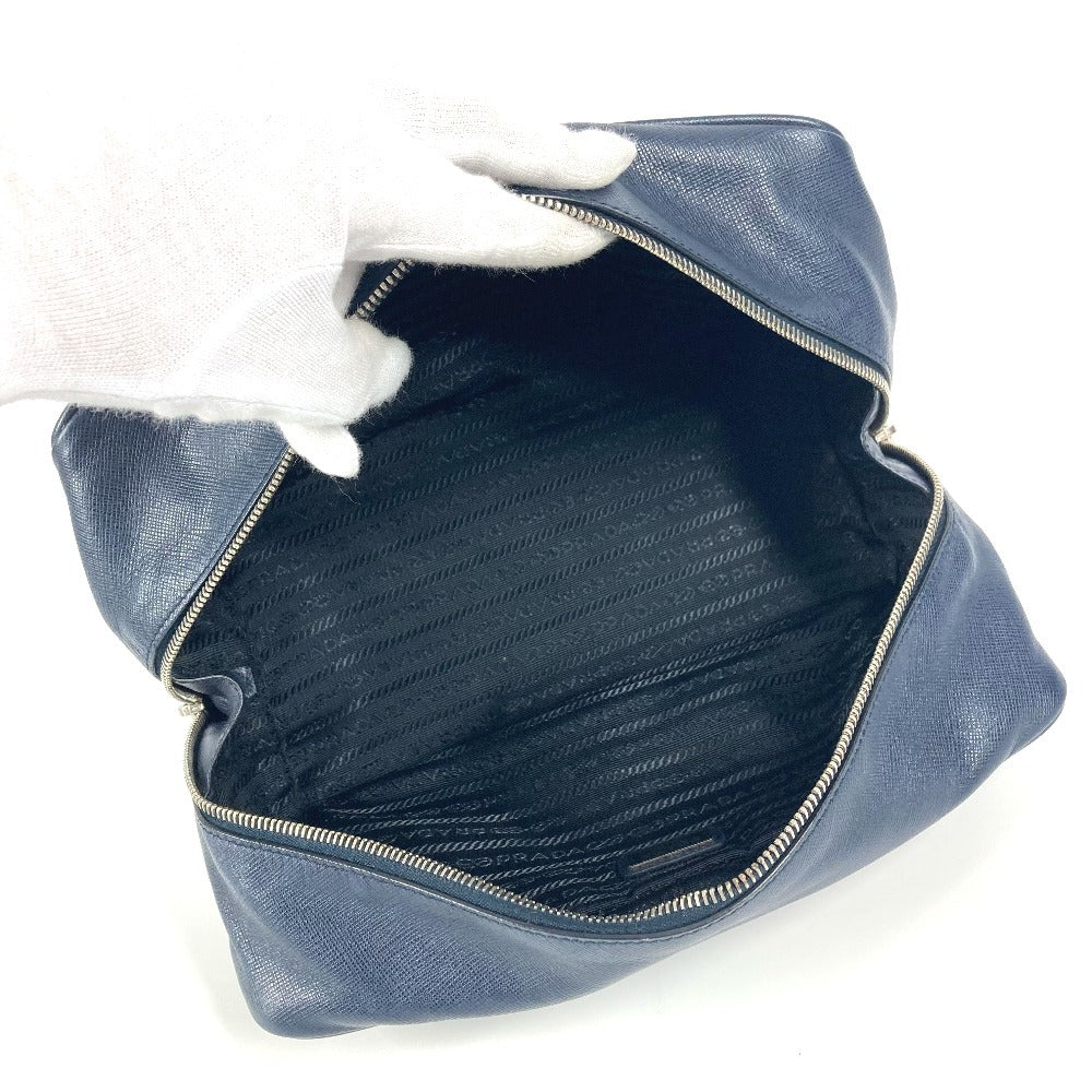 PRADA Clutch bag saffiano leather Navy Triangle logo plate unisex(Unisex) Used Authentic