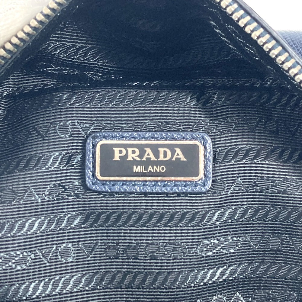 PRADA Clutch bag saffiano leather Navy Triangle logo plate unisex(Unisex) Used Authentic