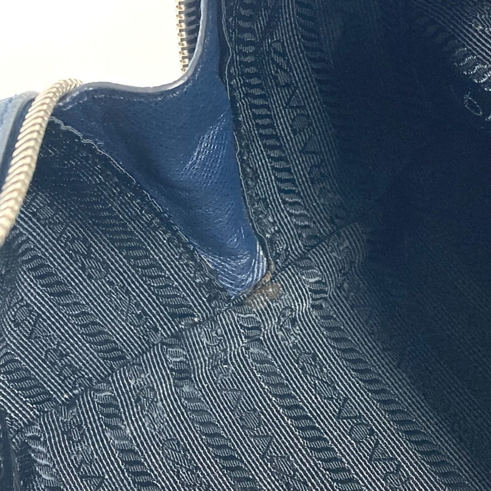 PRADA Clutch bag saffiano leather Navy Triangle logo plate unisex(Unisex) Used Authentic
