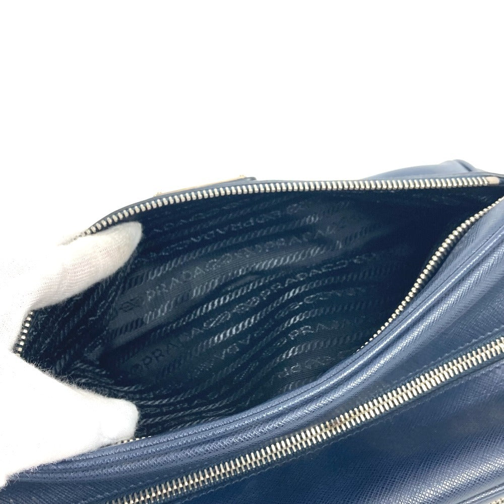 PRADA Clutch bag saffiano leather Navy Triangle logo plate unisex(Unisex) Used Authentic