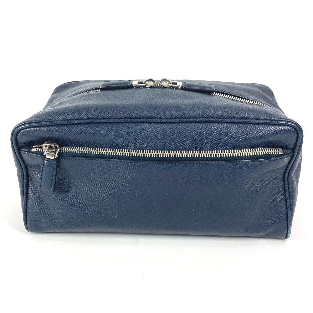 PRADA Clutch bag saffiano leather Navy Triangle logo plate unisex(Unisex) Used Authentic