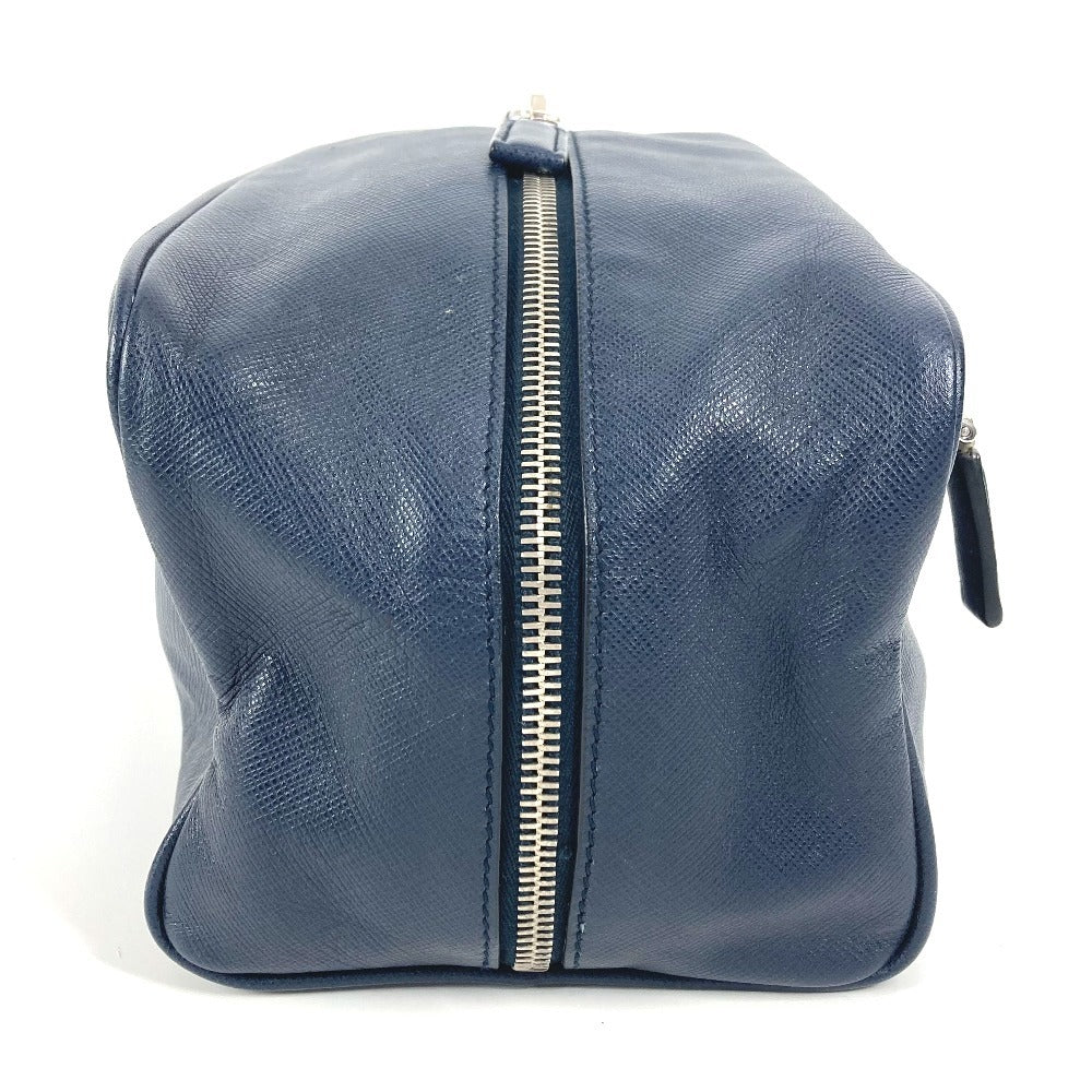 PRADA Clutch bag saffiano leather Navy Triangle logo plate unisex(Unisex) Used Authentic