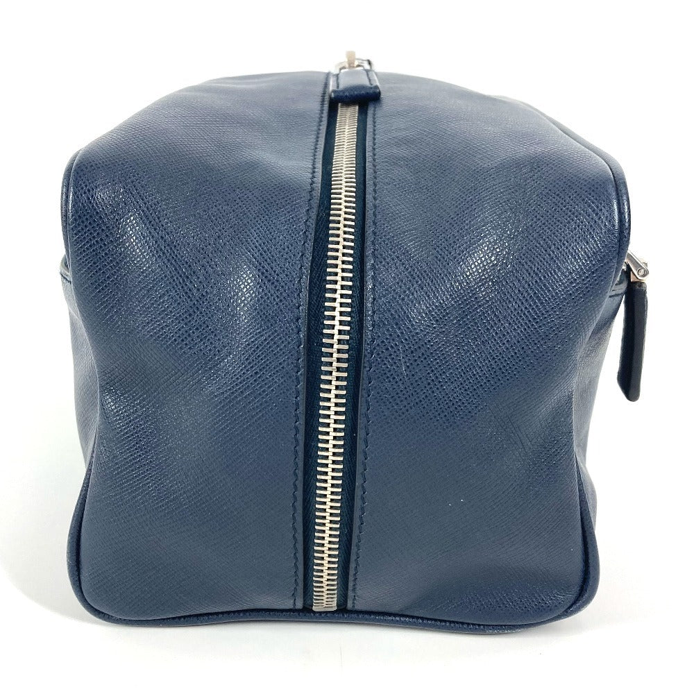 PRADA Clutch bag saffiano leather Navy Triangle logo plate unisex(Unisex) Used Authentic