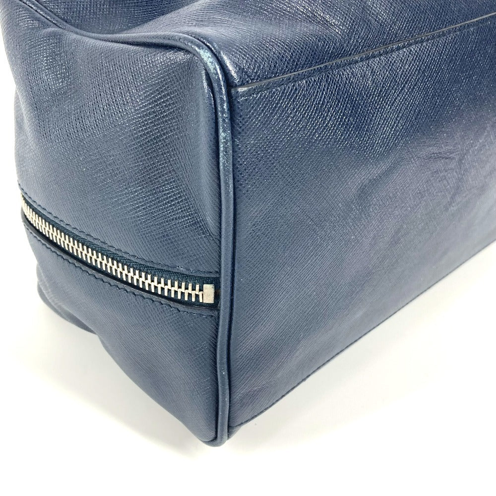 PRADA Clutch bag saffiano leather Navy Triangle logo plate unisex(Unisex) Used Authentic