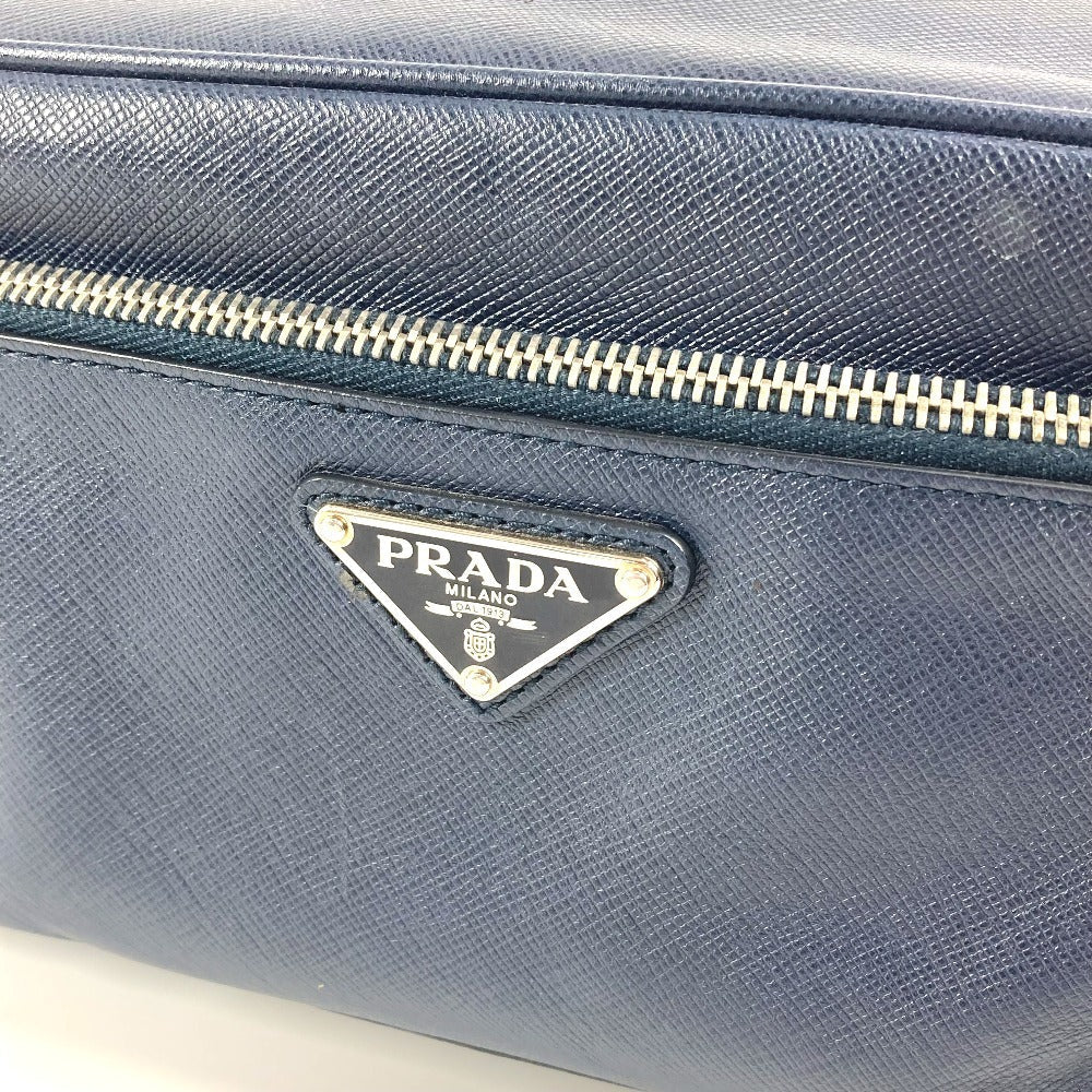 PRADA Clutch bag saffiano leather Navy Triangle logo plate unisex(Unisex) Used Authentic