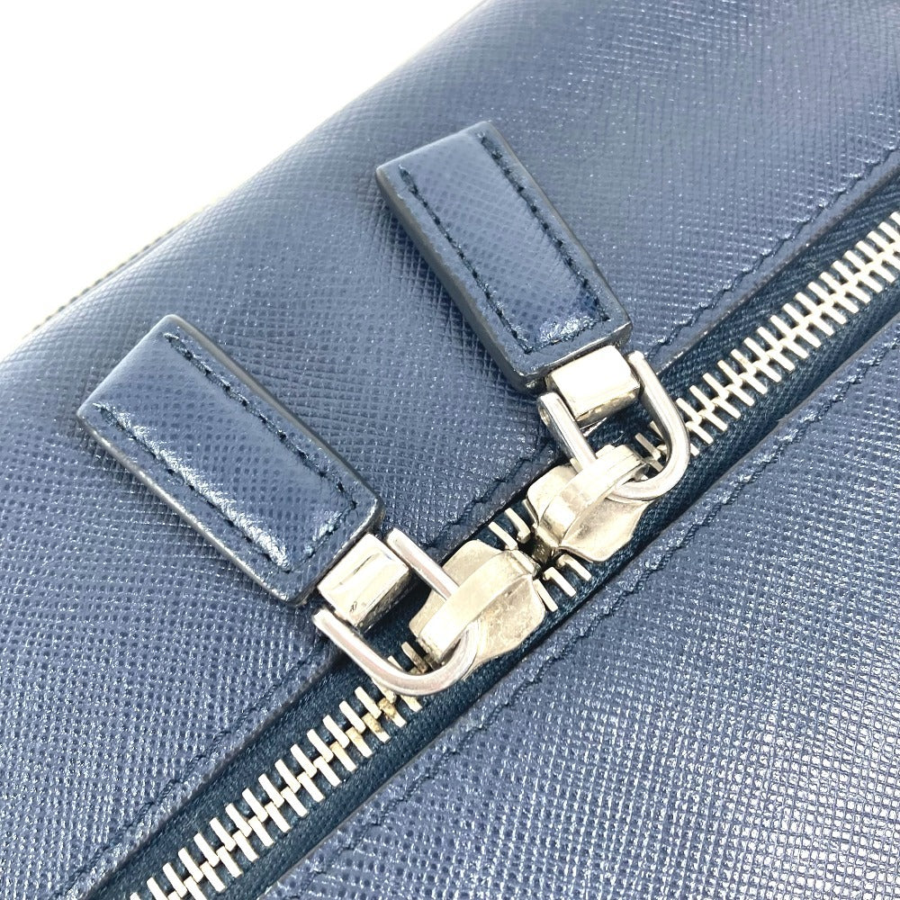 PRADA Clutch bag saffiano leather Navy Triangle logo plate unisex(Unisex) Used Authentic