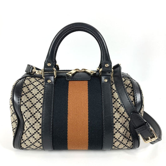 GUCCI Shoulder Bag Leather / canvas Navy Stripe logo