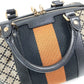 GUCCI Shoulder Bag Leather / canvas Navy Stripe logo