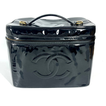 CHANEL Handbag Patent leather black vintage CC COCO Mark Vanity Bag