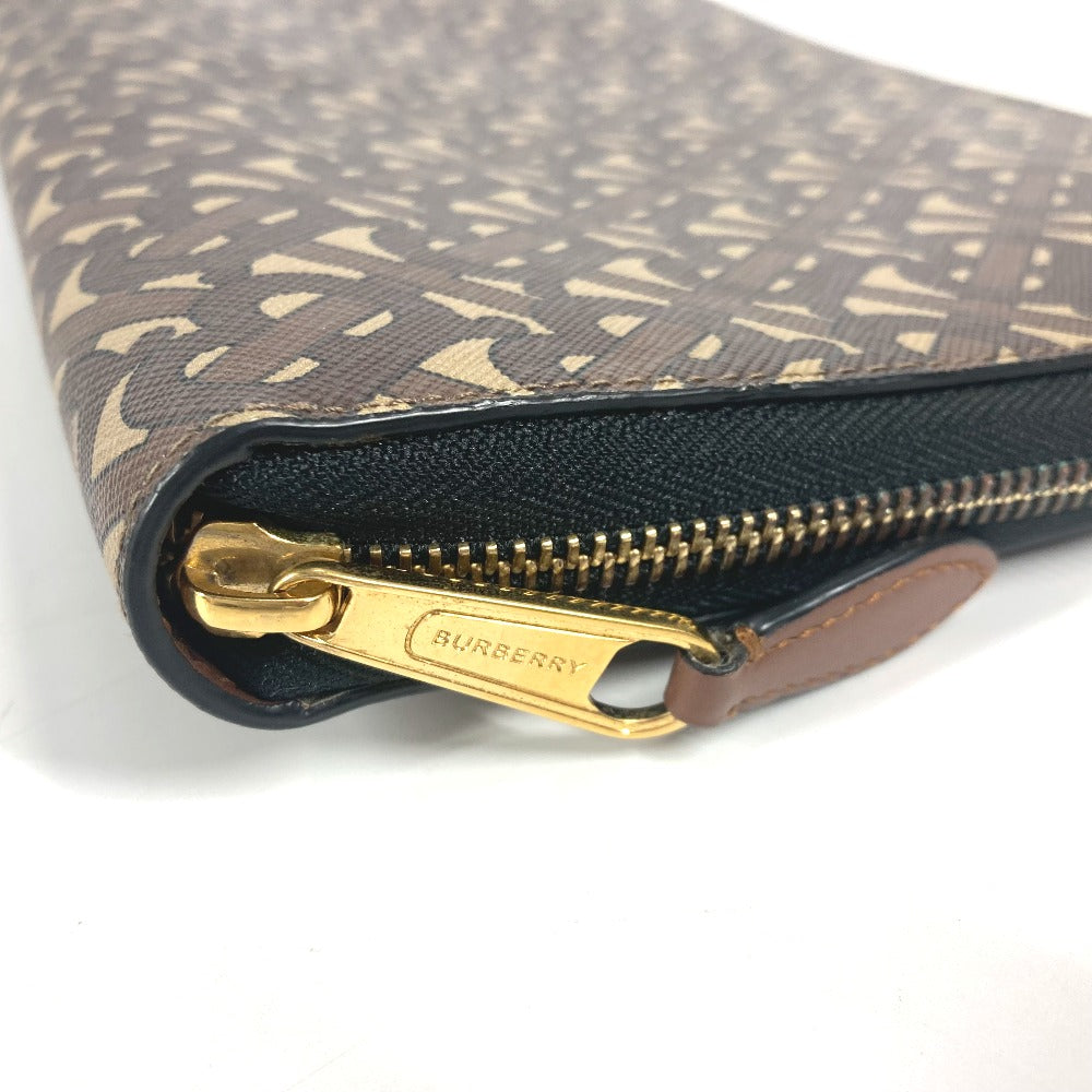 BURBERRY Clutch bag Leather / canvas Brown TB logo unisex(Unisex) Used Authentic