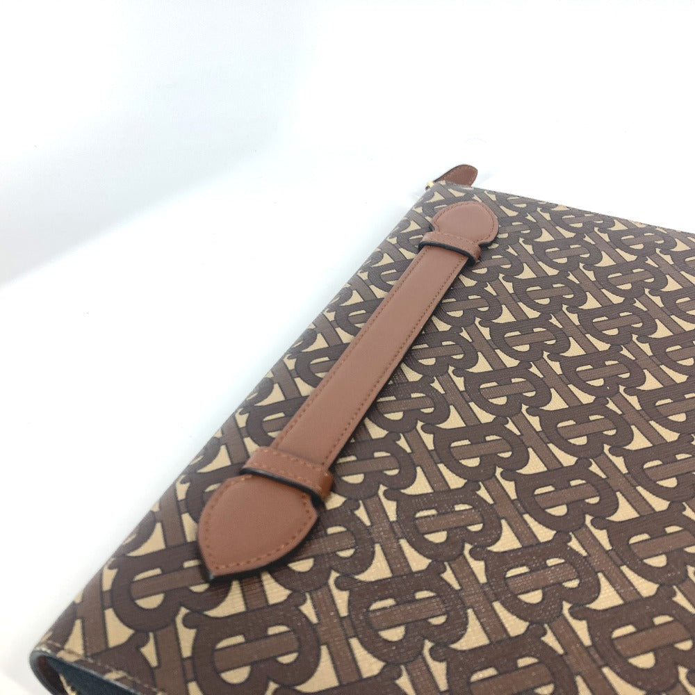BURBERRY Clutch bag Leather / canvas Brown TB logo unisex(Unisex) Used Authentic