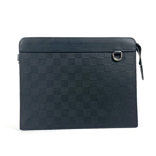LOUIS VUITTON Clutch bag N60450 Damier Anfini Leather black Damier Anfini stand pouch unisex(Unisex) Used Authentic