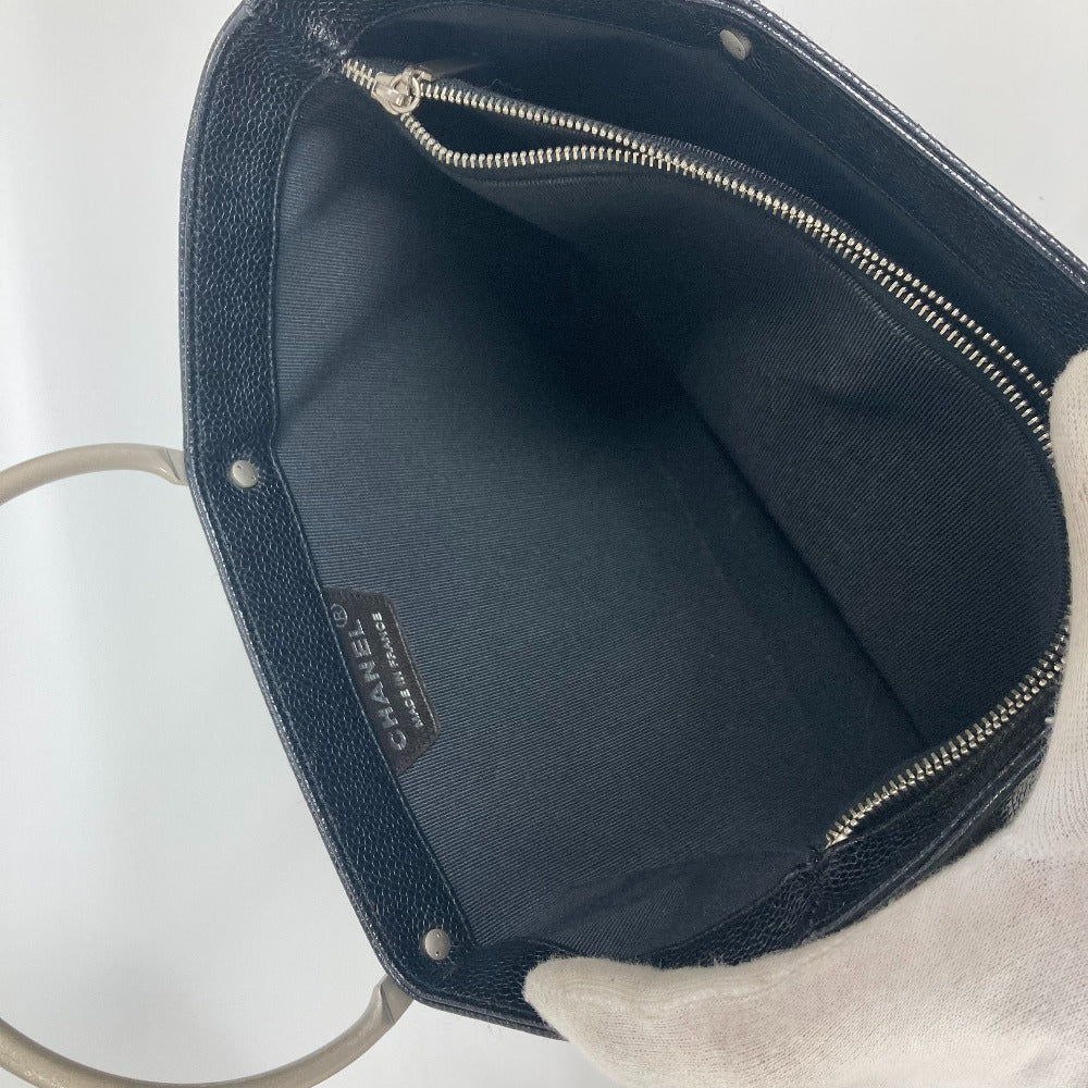 CHANEL Handbag Caviar skin black Metal handle CC COCO Mark logo