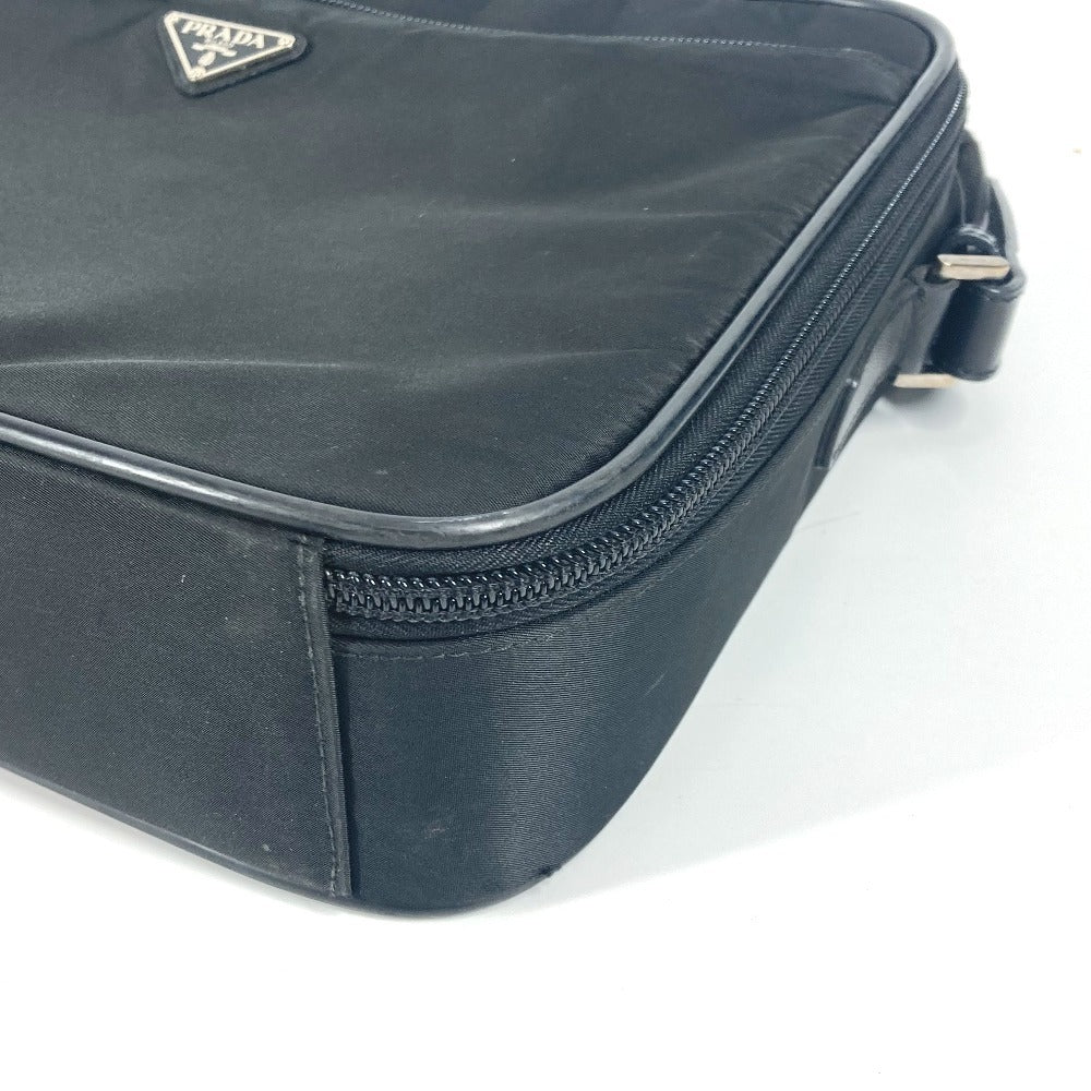 PRADA Shoulder Bag Leather / nylon black Triangle logo plate