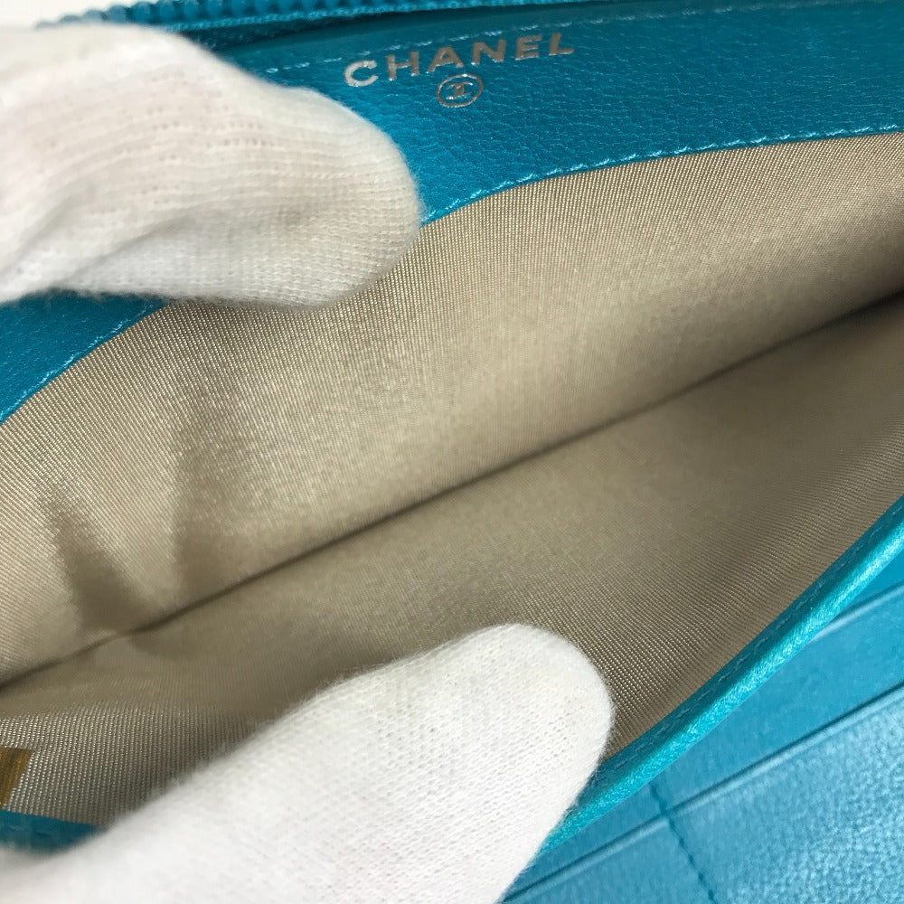 CHANEL Long Wallet Purse leather blue Camellia CC COCO Mark