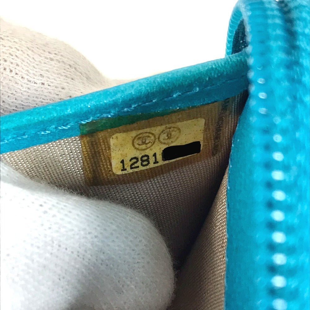 CHANEL Long Wallet Purse leather blue Camellia CC COCO Mark