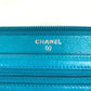 CHANEL Long Wallet Purse leather blue Camellia CC COCO Mark