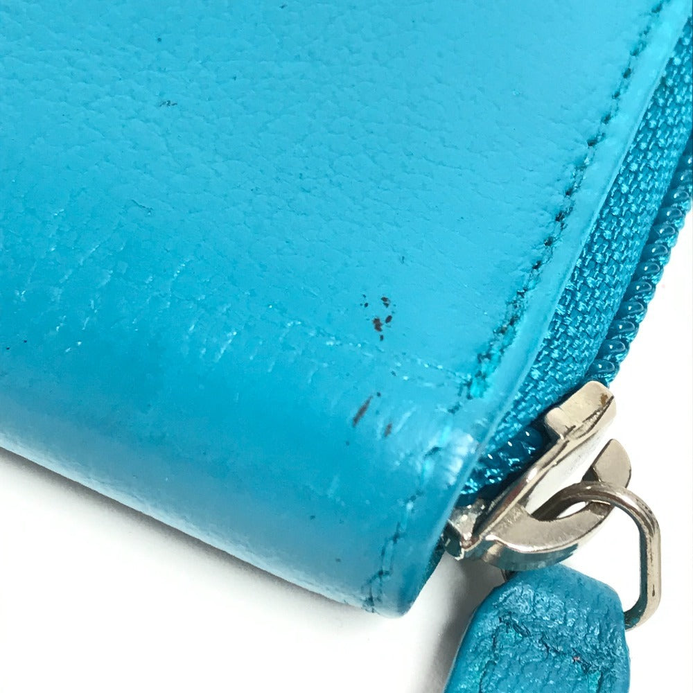 CHANEL Long Wallet Purse leather blue Camellia CC COCO Mark