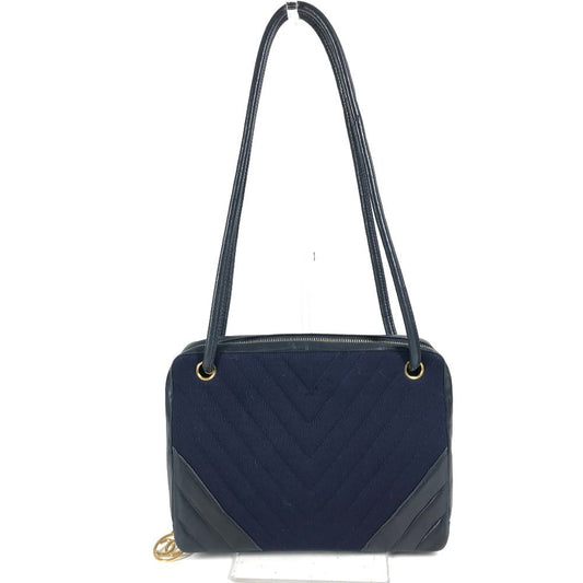 CHANEL Shoulder Bag Jersey, Leather Navy vintage quilting