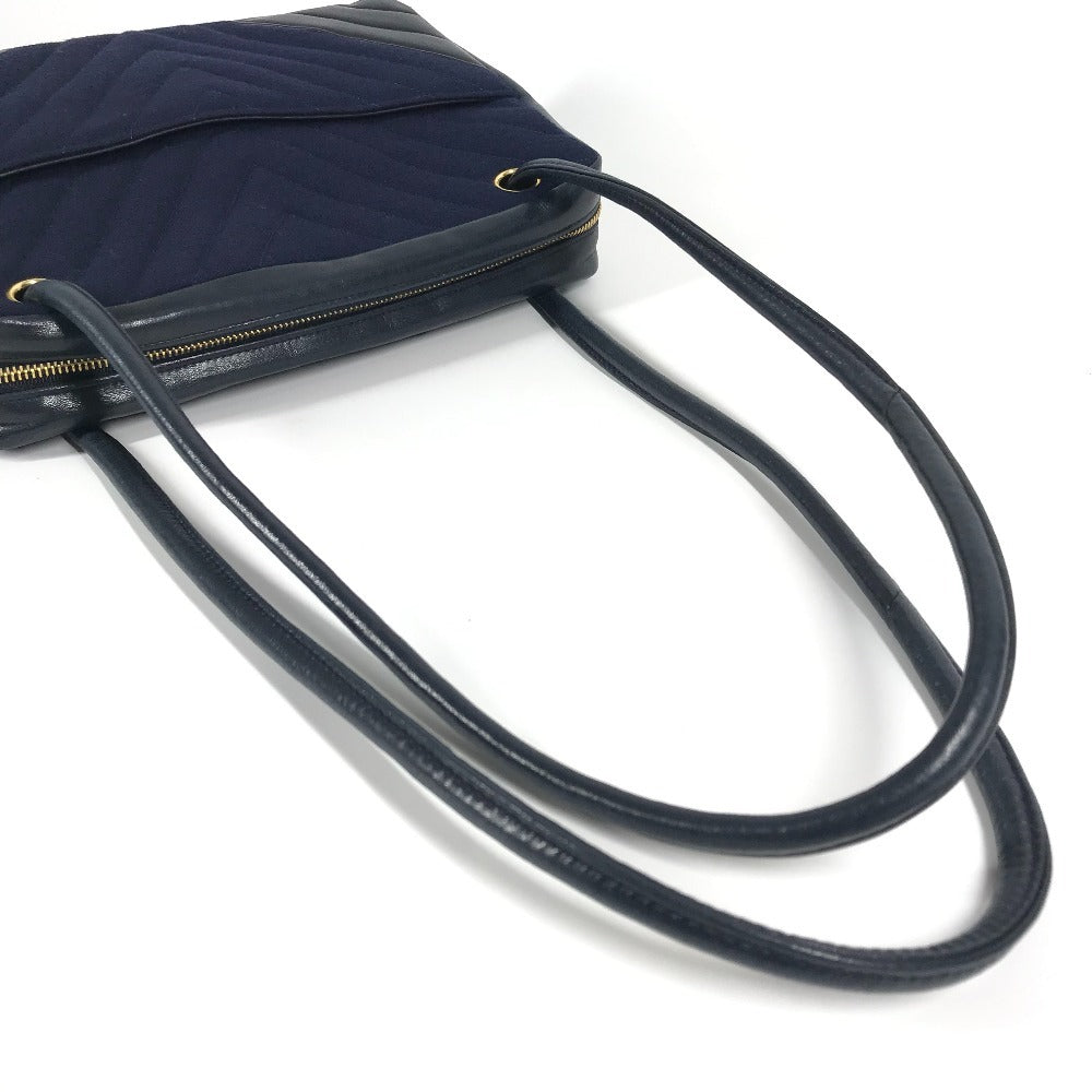 CHANEL Shoulder Bag Jersey, Leather Navy vintage quilting