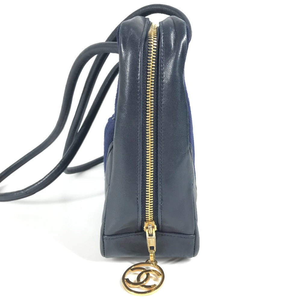 CHANEL Shoulder Bag Jersey, Leather Navy vintage quilting